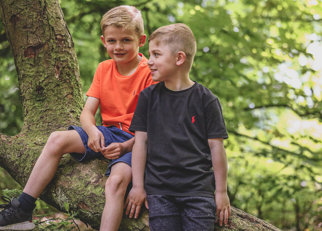 Louis and his brother Jenson playing in a tree